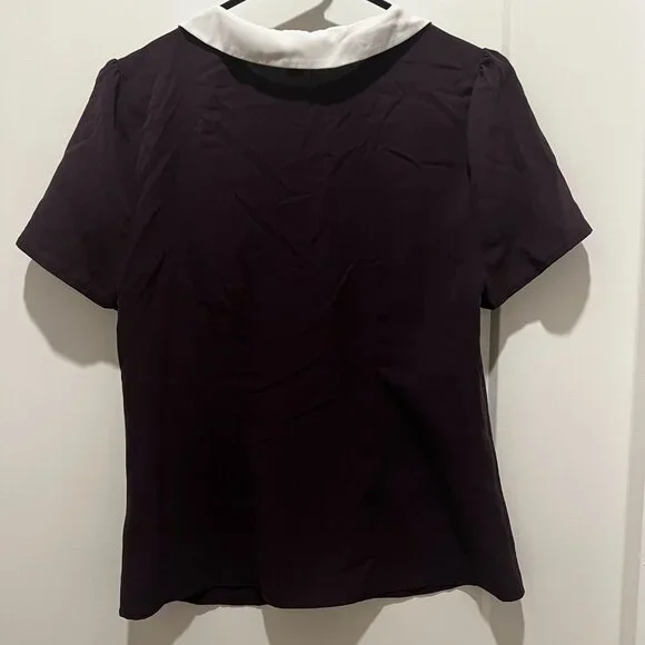 Modcloth Button Up Blouse Size M in Plum Purple with Bats on Collar - Picture 4 of 4